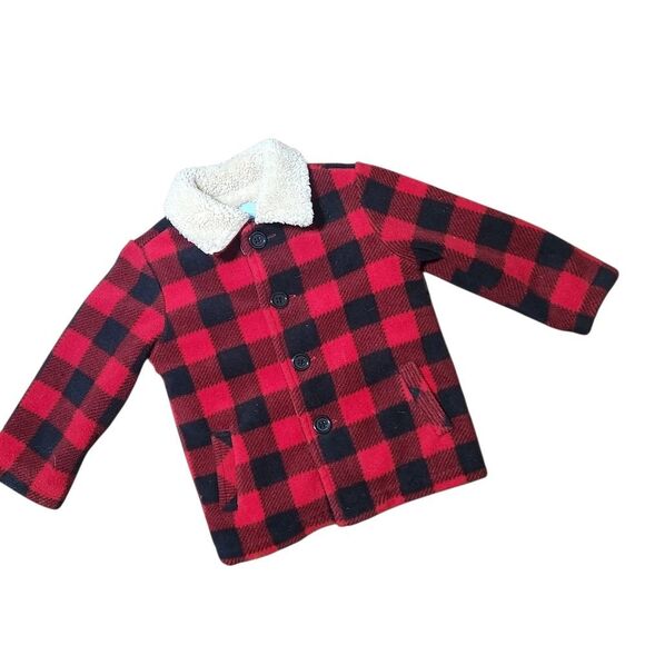 Toddler Buffalo Check Jacket 24 Months Red Black Sherpa Lined Button Up Coat - Picture 8 of 8